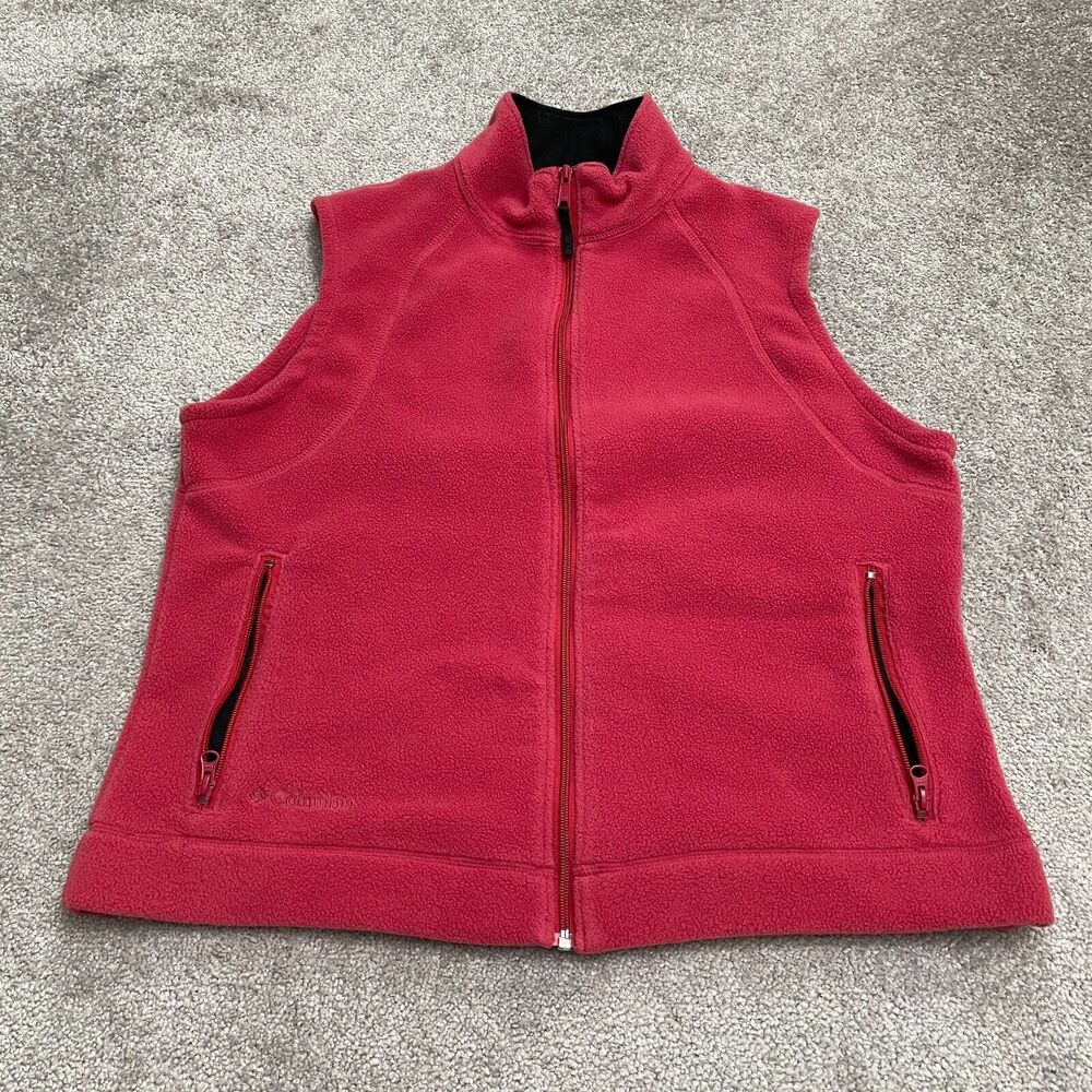 Columbia Fleece Vest Jacket Womens 1X Pink Full Zip Pockets Outdoor Hiking